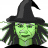 Green-skinned witch with black pointed hat and long dark hair, static pixel art style.