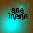 Four- shows animated text 'apa irene' with shifting cyan light effects on brown background