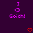 Purple background with pink text and red heart symbols, displaying 'I <3 Goich!' in pixelated style with two identical side-by-side arrangements.