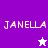 Pixelated text 'JANELLA' appears in four quadrants with a star symbol changing color between purple and white.