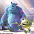 A pixelated animated contact sheet showing two frames of a Monsters Inc. buddy icon featuring Sulley and Mike Wazowski against a green background with "OriginalIcons.com" text.