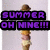 Pixelated image shows a character with brown hair and light skin holding an ice cream cone, overlaid by purple text reading 'SUMMER OH MINE!!!' on black bars.