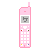 Pixelated pink mobile phone icon with antenna, gray screen showing '5', and colored buttons on white background; green text 'Original Icons .com' on dark green background.
