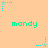 Pixelated turquoise text 'mandy' repeated across peach background with animated star-shaped icons in four corners.