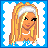 Pixel art contact sheet showing three frames of an animated buddy icon with a blonde cartoon character and text elements on blue backgrounds.