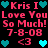 Pixelated text and heart symbols in pink and cyan on black background, repeating identical phrases and dates with heart symbols.