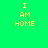 Four square display "I AM HOME" text in yellow pixelated font on green and cyan backgrounds
