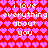 Red background with repeating pink heart pattern and white pixelated text reading 'i love everything about you' in two mirrored