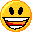 Three pixelated yellow smiley faces with black eyes and orange outlines on gray background; one has wide open mouth showing teeth, another winking with sparkles, third sticking out tongue.