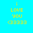 Yellow pixelated text 'i LOVE YOU <3333' on cyan background with pink rectangular overlays in different positions across frames.
