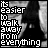 A 4x3 contact sheet of black-and-white animated frames showing a person's face with overlaid text "it's easier to walk away from everything" in pixelated font, displaying slight motion blur and distortion across frames.