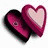 Two overlapping pink hearts with dark outlines, one heart slightly rotated and positioned to the left of a vertical black line.