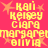 Pixelated yellow text on bright pink background with orange starbursts, repeating names and words in a