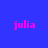 Blue background with four cyan rectangles and pink text reading 'julia' in pixelated font across all sections.