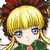 Pixelated anime-style character with blonde hair, blue eyes, and a green top, viewed from the shoulders up against a white background.