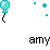 Pixelated teal balloon with black zigzag tail on white background, accompanied by scattered cyan squares and partial lowercase text.
