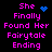 Pixelated text reads "She Finally Found Her Fairytale Ending" in bright pink on black background with blue heart and blue dot animations.