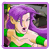 Animated contact sheet of a pixelated character with purple hair and green top, displaying sequential text animation spelling "FIGHT" across six frames.