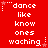 Red background with white pixelated text reading 'dance like know ones waching' repeated in three , each containing two identical of the phrase
