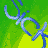 Animated pixel art with green and blue backgrounds, displaying 'On' text and stylized X-shaped symbols in white, blue, and cyan