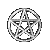 A silver pentagram within a circular frame rotates through multiple angles against a gray background, showing varying degrees of visibility and orientation.