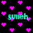Black background with scattered pink pixelated hearts and four instances of cyan text reading 'smech' in a glitchy style.