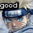 Animated buddy icon featuring a character with blonde hair and blue headband, showing two expressions: one labeled 'good' and another labeled 'bad?' in black text boxes.