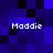 Four instances of the name 'Maddie' in white pixelated text on a blue and black checkered background.