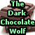 A pixelated image of stacked chocolate bars with green text overlay reading "The Dark Chocolate Wolf" on the left side.
