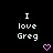 Pixelated text 'I love Greg' with a pink heart symbol on black background, arranged in three of three icons each