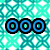 Pixelated image with blue text '000 BROWN' and 'BLUE' over patterned backgrounds, including teal and white geometric shapes and dark floral motifs.