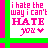 A 48x48 pixel animated buddy icon featuring a text-based design with alternating color schemes across two frames, framed by bright pink and green borders on a white background.