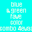 Pixelated text and color blocks in blue, green, and cyan with repeated 'blue', '&green', 'fave', 'color' labels on a light blue background.