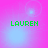 Green pixelated text 'LAUREN' on a pink-to-purple gradient background with light blue circular glows.