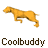 Animated contact sheet of a yellow dog mascot performing various running and jumping poses with the text "Coolbuddy" below each frame.