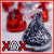 Animated sequence showing four variations of a red and silver candy-themed icon with 'XOXO' text, featuring changing X symbols.