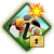 Pixelated diamond-shaped icon with green border, central black 'J' letter, yellow lock with keyhole, sunburst, and blue sky background.