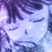 Pixelated image of a character with light purple hair and closed eyes against a gradient background.