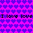 Pixelated icon with repeating purple heart pattern on bright pink background, featuring two horizontal lines of black text reading "I love" repeated.
