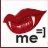 Red lips with a glossy texture and visible teeth, accompanied by the text 'me =]' in dark gray pixelated font on a light background.
