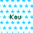Static image with repeating blue star pattern background and multiple instances of the text 'Kou' in dark green font.