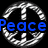 A static image with four quadrants: top-left shows a silver peace symbol over black with blue 'Peace' text; top-right displays green 'LOVE!' text over pink and blue; bottom-left features red 'Life!' text over a brown textured background; bottom-right is gray.