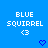 Blue background with white pixelated text 'BLUE SQUIRREL' and '<3', two blue heart icons below, one solid and one outlined.