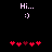Pixelated 'Hi...' text and smiley face above red heart symbols on black background.