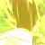 A static pixelated image with dominant yellow and green hues, featuring a central brown vertical shape and a white lower section.