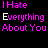 Animated contact sheet of a text-based buddy icon showing alternating 'I Hate Everything About You' and 'Why Do I Love You' phrases with pink hearts on black background.
