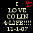 Pixelated text reads 'I LOVE COLIN 4-LIFE!!!!! 11-1-07' with a red heart symbol replacing the word 'LOVE' in one frame.