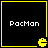 Four identical black square with yellow borders each display "PacMan" text and a Pac-Man character icon at the bottom right corner