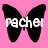 Black butterfly silhouette with white text 'rachel' on pink background, showing animation changes