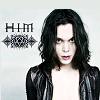 Static AIM buddy icon featuring a person with long dark hair wearing a black leather jacket against a light gray background, with "HIM" text and audio waveforms on the left side.